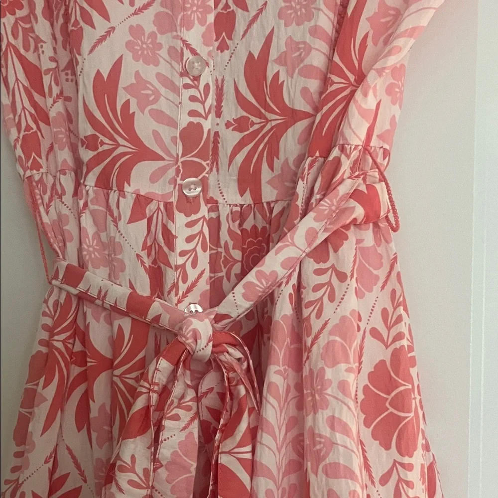 Ellen Tracy Coral and White Floral Tie-Waist Midi Dress - Picture 3 of 8